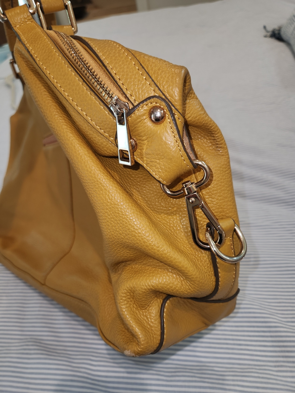 Ora Delphine Mustard Yellow Leather Tote Satchel - Picture 3 of 12